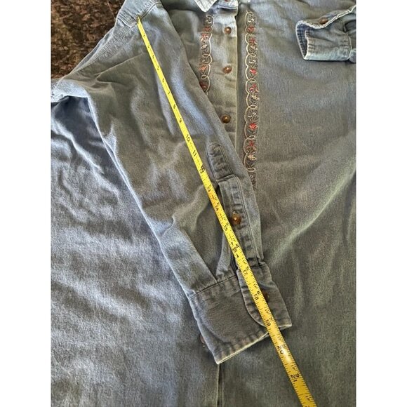 Vintage Carroll Reed Embroidered Denim Shirt Long Sleeve Size 10 100% Cotton - Picture 7 of 8